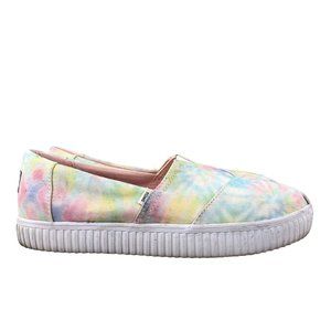Toms Women's Size 9.5 Alparagata Blue Yellow Pink Tie Dye Canvas Slip On Shoes